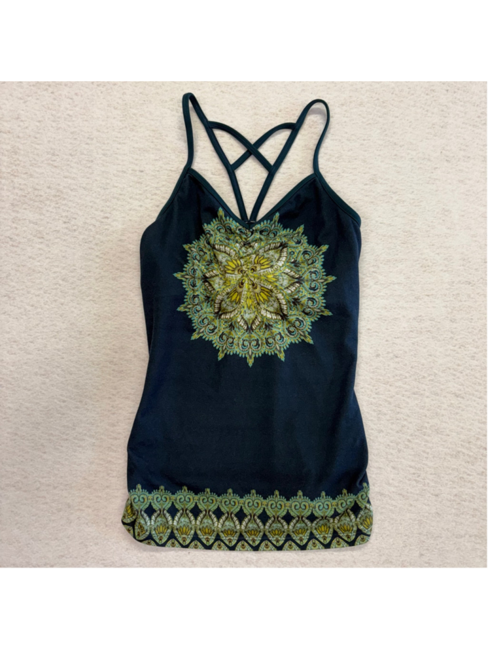 prAna Breathe Tank Top Small Mandala Strappy Yoga Built In Bra Made USA